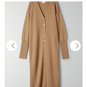 Wilfred Long Sleeve Button-Front Camel Knit Dress